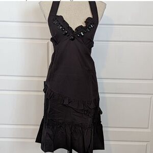 Twos Company Black Apron with ruffles and beads